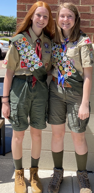 Brei Hall, left, and Gracie Roper in their scouting uniforms. The two are the first female Eagle Scouts in Wylie and are part of Troop 1869, an all-girl Boy Scout Troop.